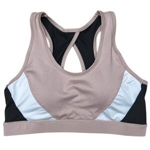 Tahari Sport Bra Womens Large Beige Black Racerback Athletic Gym Yoga‎ Training